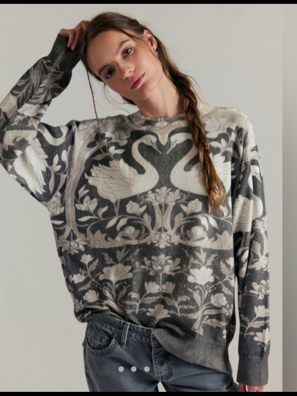 Free People We The Free Nouvelle Pattern Swan Pullover Sweater S Rare Oversized